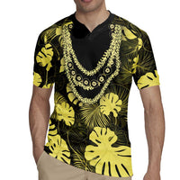 Yellow Hawaii Kukui Nut Lei Rugby Jersey Hawaiian Pattern Monstera Tropical Vibes - Polynesian Pride