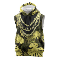 Yellow Hawaii Kukui Nut Lei Sleeveless Hoodie Hawaiian Pattern Monstera Tropical Vibes LT14 Yellow - Polynesian Pride