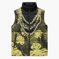 Yellow Hawaii Kukui Nut Lei Sleeveless Puffer Jacket Hawaiian Pattern Monstera Tropical Vibes LT14 Unisex Yellow - Polynesian Pride