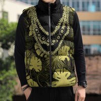 Yellow Hawaii Kukui Nut Lei Sleeveless Puffer Jacket Hawaiian Pattern Monstera Tropical Vibes LT14 - Polynesian Pride