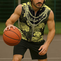 Yellow Hawaii Kukui Nut Lei Sleeveless Zip Hoodie Hawaiian Pattern Monstera Tropical Vibes - Polynesian Pride