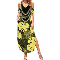 Yellow Hawaii Kukui Nut Lei Summer Maxi Dress Hawaiian Pattern Monstera Tropical Vibes LT14 Women Yellow - Polynesian Pride