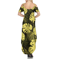 Yellow Hawaii Kukui Nut Lei Summer Maxi Dress Hawaiian Pattern Monstera Tropical Vibes LT14 - Polynesian Pride