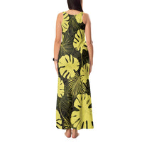 Yellow Hawaii Kukui Nut Lei Tank Maxi Dress Hawaiian Pattern Monstera Tropical Vibes - Polynesian Pride