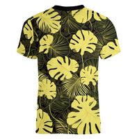 Yellow Hawaii Kukui Nut Lei Women V-Neck T-Shirt Hawaiian Pattern Monstera Tropical Vibes LT14 - Polynesian Pride