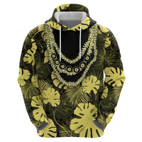 Yellow Hawaii Kukui Nut Lei Zip Hoodie Hawaiian Pattern Monstera Tropical Vibes - Polynesian Pride