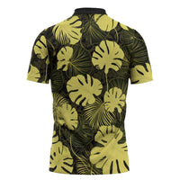 Yellow Hawaii Kukui Nut Lei Zipper Polo Shirt Hawaiian Pattern Monstera Tropical Vibes LT14 - Polynesian Pride
