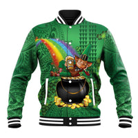 Hawaii Saint Patrick's Day Baseball Jacket Funny Leprechaun With Pot Of Gold - Polynesian Tattoo LT14 Unisex Green - Polynesian Pride