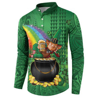 Hawaii Saint Patrick's Day Button Sweatshirt Funny Leprechaun With Pot Of Gold - Polynesian Tattoo LT14 - Polynesian Pride