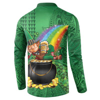 Hawaii Saint Patrick's Day Button Sweatshirt Funny Leprechaun With Pot Of Gold - Polynesian Tattoo LT14 - Polynesian Pride