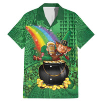 Hawaii Saint Patrick's Day Family Matching Mermaid Dress and Hawaiian Shirt Funny Leprechaun With Pot Of Gold - Polynesian Tattoo