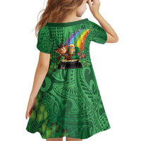 Hawaii Saint Patrick's Day Family Matching Off The Shoulder Long Sleeve Dress and Hawaiian Shirt Funny Leprechaun With Pot Of Gold - Polynesian Tattoo