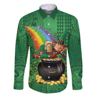 Hawaii Saint Patrick's Day Family Matching Short Sleeve Bodycon Dress and Hawaiian Shirt Funny Leprechaun With Pot Of Gold - Polynesian Tattoo