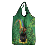 Hawaii Saint Patrick's Day Grocery Bag Funny Leprechaun With Pot Of Gold - Polynesian Tattoo LT14 - Polynesian Pride