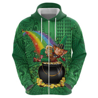 Hawaii Saint Patrick's Day Hoodie Funny Leprechaun With Pot Of Gold - Polynesian Tattoo