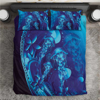 Purple Paradise Polynesia Jellyfish Bedding Set Plumeria Polynesian Tattoo Glowing Vibes LT14 Purple - Polynesian Pride