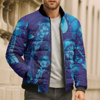 Purple Paradise Polynesia Jellyfish Bomber Puffer Jacket Plumeria Polynesian Tattoo Glowing Vibes LT14 - Polynesian Pride