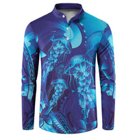 Purple Paradise Polynesia Jellyfish Button Sweatshirt Plumeria Polynesian Tattoo Glowing Vibes LT14 Purple - Polynesian Pride