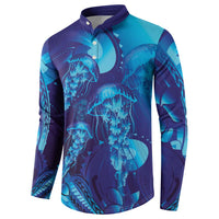 Purple Paradise Polynesia Jellyfish Button Sweatshirt Plumeria Polynesian Tattoo Glowing Vibes LT14 - Polynesian Pride