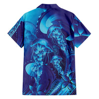 Purple Paradise Polynesia Jellyfish Family Matching Long Sleeve Bodycon Dress and Hawaiian Shirt Plumeria Polynesian Tattoo Glowing Vibes
