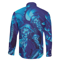 Purple Paradise Polynesia Jellyfish Family Matching Long Sleeve Bodycon Dress and Hawaiian Shirt Plumeria Polynesian Tattoo Glowing Vibes
