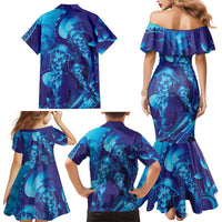 Purple Paradise Polynesia Jellyfish Family Matching Mermaid Dress and Hawaiian Shirt Plumeria Polynesian Tattoo Glowing Vibes