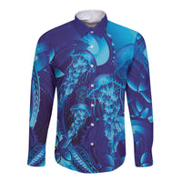 Purple Paradise Polynesia Jellyfish Long Sleeve Button Shirt Plumeria Polynesian Tattoo Glowing Vibes LT14 Unisex Purple - Polynesian Pride