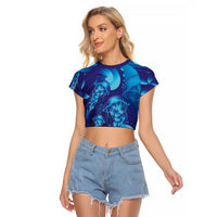 Purple Paradise Polynesia Jellyfish Raglan Cropped T Shirt Plumeria Polynesian Tattoo Glowing Vibes LT14 Female Purple - Polynesian Pride