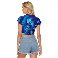 Purple Paradise Polynesia Jellyfish Raglan Cropped T Shirt Plumeria Polynesian Tattoo Glowing Vibes LT14 - Polynesian Pride