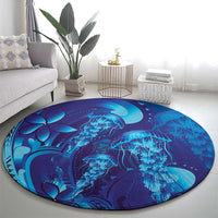 Purple Paradise Polynesia Jellyfish Round Carpet Plumeria Polynesian Tattoo Glowing Vibes LT14 - Polynesian Pride