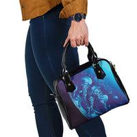 Purple Paradise Polynesia Jellyfish Shoulder Handbag Plumeria Polynesian Tattoo Glowing Vibes LT14 - Polynesian Pride