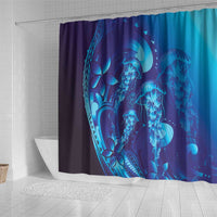 Purple Paradise Polynesia Jellyfish Shower Curtain Plumeria Polynesian Tattoo Glowing Vibes LT14 - Polynesian Pride