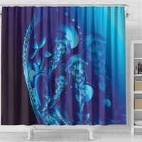 Purple Paradise Polynesia Jellyfish Shower Curtain Plumeria Polynesian Tattoo Glowing Vibes LT14 - Polynesian Pride