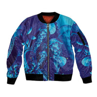 Purple Paradise Polynesia Jellyfish Sleeve Zip Bomber Jacket Plumeria Polynesian Tattoo Glowing Vibes LT14 Unisex Purple - Polynesian Pride