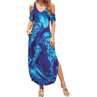 Purple Paradise Polynesia Jellyfish Summer Maxi Dress Plumeria Polynesian Tattoo Glowing Vibes LT14 Women Purple - Polynesian Pride