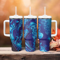 Purple Paradise Polynesia Jellyfish Tumbler With Handle Plumeria Polynesian Tattoo Glowing Vibes LT14 - Polynesian Pride