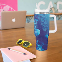 Purple Paradise Polynesia Jellyfish Tumbler With Handle Plumeria Polynesian Tattoo Glowing Vibes LT14 - Polynesian Pride