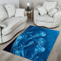 Blue Gradient Polynesia Jellyfish Area Rug Plumeria Polynesian Tattoo Glowing Vibes