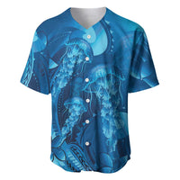 Blue Gradient Polynesia Jellyfish Baseball Jersey Plumeria Polynesian Tattoo Glowing Vibes LT14 Blue - Polynesian Pride