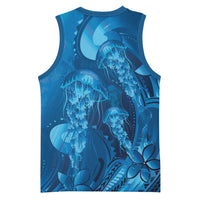 Blue Gradient Polynesia Jellyfish Basketball Jersey Plumeria Polynesian Tattoo Glowing Vibes LT14 - Polynesian Pride