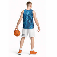 Blue Gradient Polynesia Jellyfish Basketball Jersey Plumeria Polynesian Tattoo Glowing Vibes LT14 - Polynesian Pride