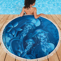 Blue Gradient Polynesia Jellyfish Beach Blanket Plumeria Polynesian Tattoo Glowing Vibes LT14 - Polynesian Pride