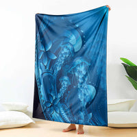 Blue Gradient Polynesia Jellyfish Blanket Plumeria Polynesian Tattoo Glowing Vibes LT14 - Polynesian Pride