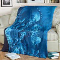 Blue Gradient Polynesia Jellyfish Blanket Plumeria Polynesian Tattoo Glowing Vibes LT14 - Polynesian Pride