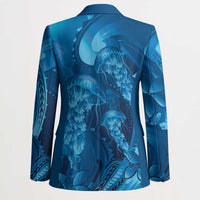 Blue Gradient Polynesia Jellyfish Blazer Plumeria Polynesian Tattoo Glowing Vibes LT14 - Polynesian Pride
