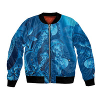 Blue Gradient Polynesia Jellyfish Bomber Jacket Plumeria Polynesian Tattoo Glowing Vibes LT14 Unisex Blue - Polynesian Pride