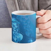 Blue Gradient Polynesia Jellyfish Ceramic Mug Plumeria Polynesian Tattoo Glowing Vibes LT14 - Polynesian Pride