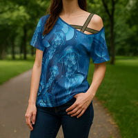 Blue Gradient Polynesia Jellyfish Cross Shoulder Shirt Plumeria Polynesian Tattoo Glowing Vibes LT14 - Polynesian Pride