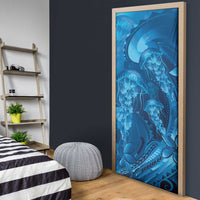 Blue Gradient Polynesia Jellyfish Door Cover Plumeria Polynesian Tattoo Glowing Vibes LT14 - Polynesian Pride