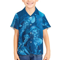 Blue Gradient Polynesia Jellyfish Family Matching Summer Maxi Dress and Hawaiian Shirt Plumeria Polynesian Tattoo Glowing Vibes
